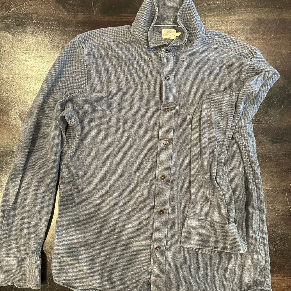 Faherty Blue Button Down Long Sleeve Shirt - Mens Size L